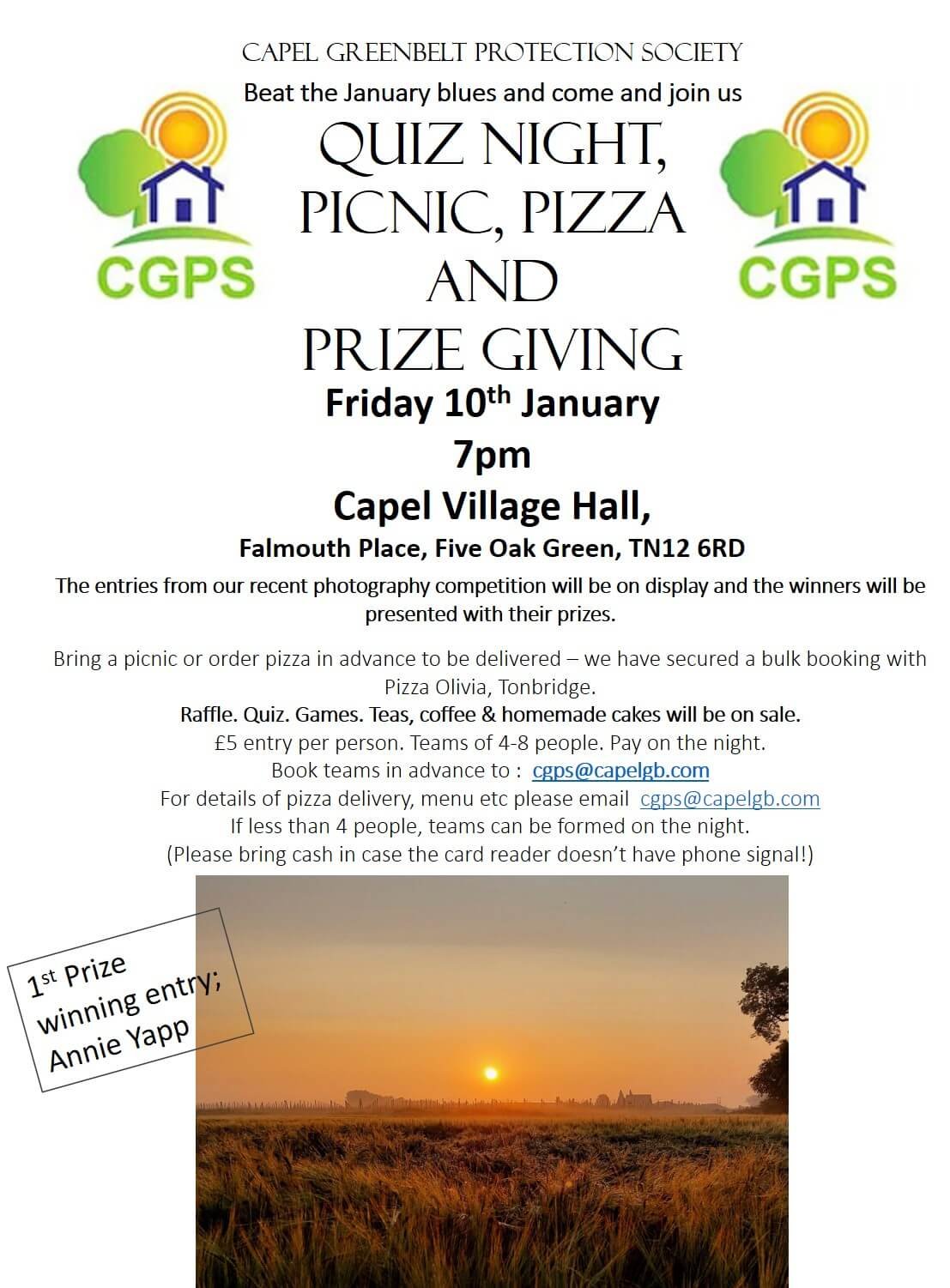 Picnic Pizza and Prize night flyer